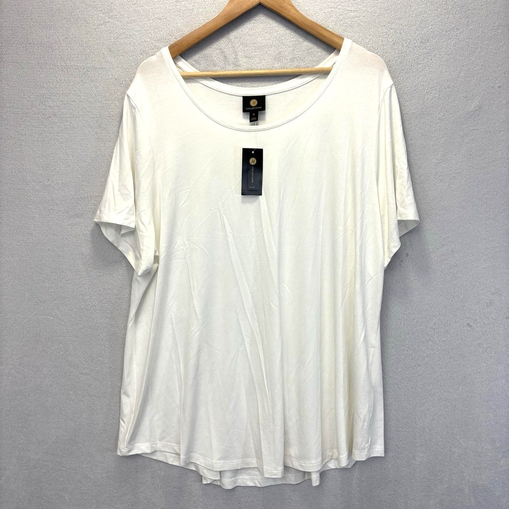 NWT JM Collection Stretch Top Shirt Womens 3X White Scoop Neck Minimalist Basic